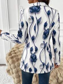 SHEIN Clasi 女款翻領長袖花卉印花收腰西裝外套 - 淺藍色 - 查看 2