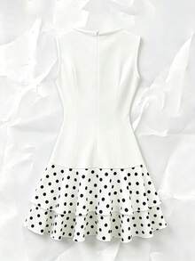 SHEIN Franclia 女款圓點拼接撞色圓領休閒派對短洋裝 - 白色 - 查看 2