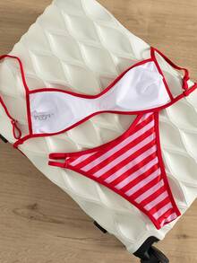 Swim Mod 女款2件組海灘度假休閒浪漫百搭美國國旗印花露背細肩帶上衣與性感側開衩泳褲套裝，7月4日日，修身顯瘦，春假與秋季戶外海灘泳裝 - 彩色 - 查看 7