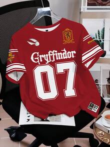 HARRY POTTER X SHEIN 女款圓領字母與數字印花休閒百搭日常短袖T恤 - 白色 - 查看 3