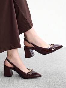 CUCCOO BIZCHIC 女款酒紅色粗跟高跟鞋，經典極簡設計，適合通勤、約會、派對、度假、婚禮，聖誕春季鞋款 - 深棕色 - 查看 1