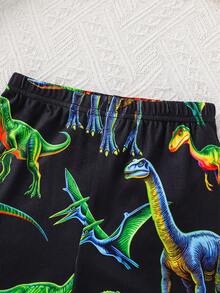 SHEIN KIDS Young Boy Luminous Dinosaur Graphic Crewneck Short Sleeve Shorts Comfortable 2pcs Loungewear & Pajama Set - Multicolor - View 5