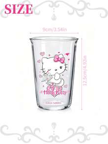 HELLO KITTY AND FRIENDS | SHEIN 1個 Hello Kitty 透明玻璃杯，可愛天使與粉紅愛心印花高硼矽玻璃杯，耐熱可愛飲水杯，適合咖啡、水、果汁，適用於居家、辦公室及女孩禮物 - 彩色 - 查看 8