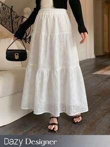 DAZY Women's Textured Embroidered Mesh Solid Color Skirt - White - View 7