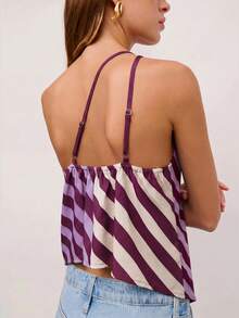 Nöista Striped Halter Top With Adjustable Silver Straps And A Back Tie With Bow Closure For A Customizable Fit. Spring, Summer, Woman. - Purple - View 2