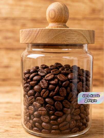 1 Barattolo di vetro con coperchio in legno, contenitore per conservare i chicchi di caffè, barattolo di vetro ermetico, contenitore da cucina - per tè, frutta secca, snack, cereali e avanzi di caffè