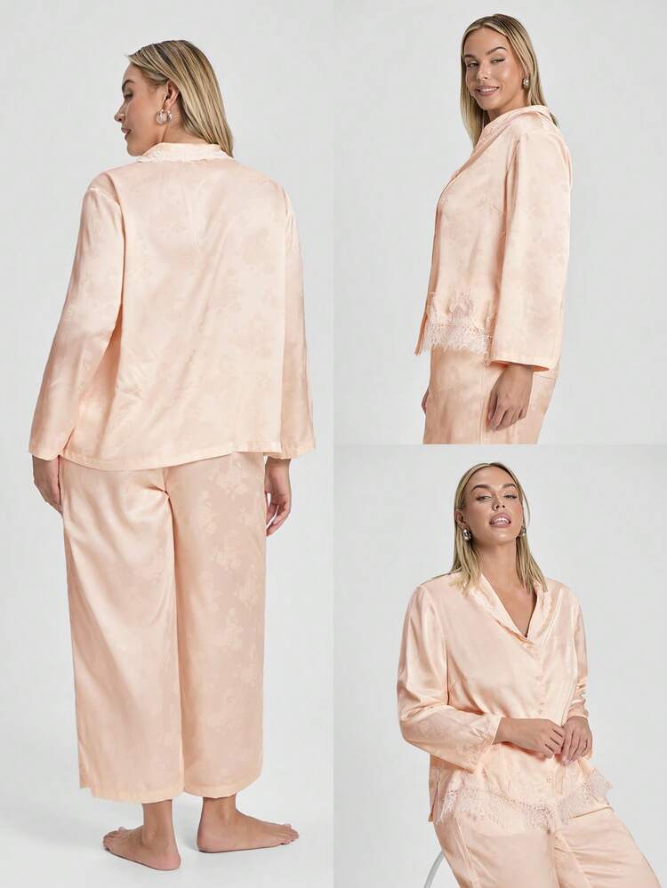 Plus Size Champagne Satin Pajama Set