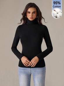 SHEIN Tall 簡約純色修身高領白色上衣，適合秋冬，黑+白2件組，棉混紡舒適，適合度假、日常穿著，適合春夏，適合高個女性 - 彩色 - 查看 9