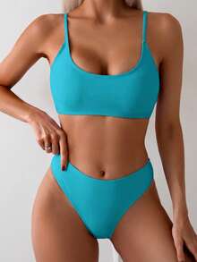 Swim Chiccia 女款純色度假海灘泳衣套裝 - 薄荷藍 - 查看 5