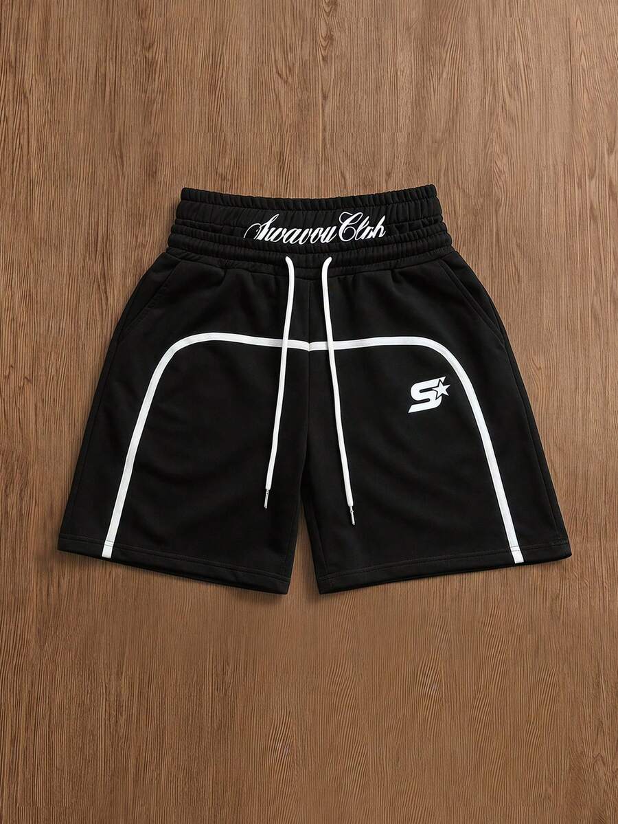 SWAVVY Men's Casual Letter Print Shorts - Black - View 1