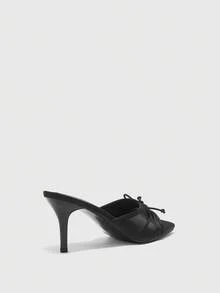 CUCCOO BIZCHIC Elegant Square Toe Bow Elegant Open-Toed Heel Commuter Versatile Slippers Summer - Black - View 8