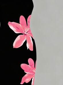 女童黑色碎花吊带裙，度假风，适合外出、海滩、春季、夏季、秋季穿着。 - 彩色 - 查看 4