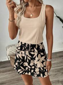 SHEIN LUNE Women's Casual Printed Short Dress Suitable For Spring And Summer Vacation Black - Multicolor - View 9