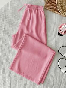 SHEIN Tween Girl Casual Minimalist Comfortable Mid-Rise Straight Leg Versatile Long Pants - Pink - View 6