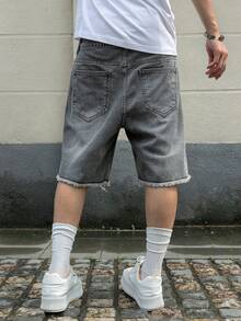 Manfinity Roghcode Men's Plus Size Distressed Denim Shorts, Casual Loose Wide Leg Shorts For Summer - Light Grey - View 2