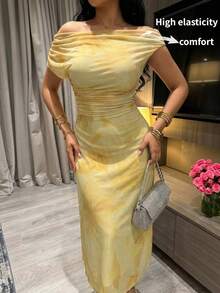 Modelyn 女款夏季優雅不對稱領口收腰洋裝 - 彩色 - 查看 3