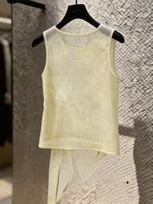 SHEIN Franclia 女款簡約優雅不對稱下擺鏤空綁帶上衣 - 淡黃色 - 查看 2