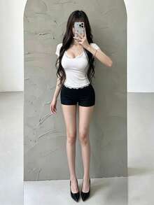 Coolane 女款夏季可愛優雅休閒蕾絲彈性舒適V領白色T恤 - 白色 - 查看 7