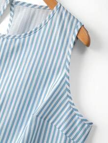GlowEve CURVE Plus Size Women's Summer Fashion Elegant Commute Round Neck Sleeveless Striped Blouse Shirt - Blue and White - View 5