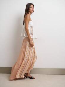 Nöista High-Waisted, A-Line Striped Maxi Skirt Features A Lightweight Fabric And Bright, Gentle Colors In Bohemian Style. Layered Design Adds Depth - Multicolor - View 7