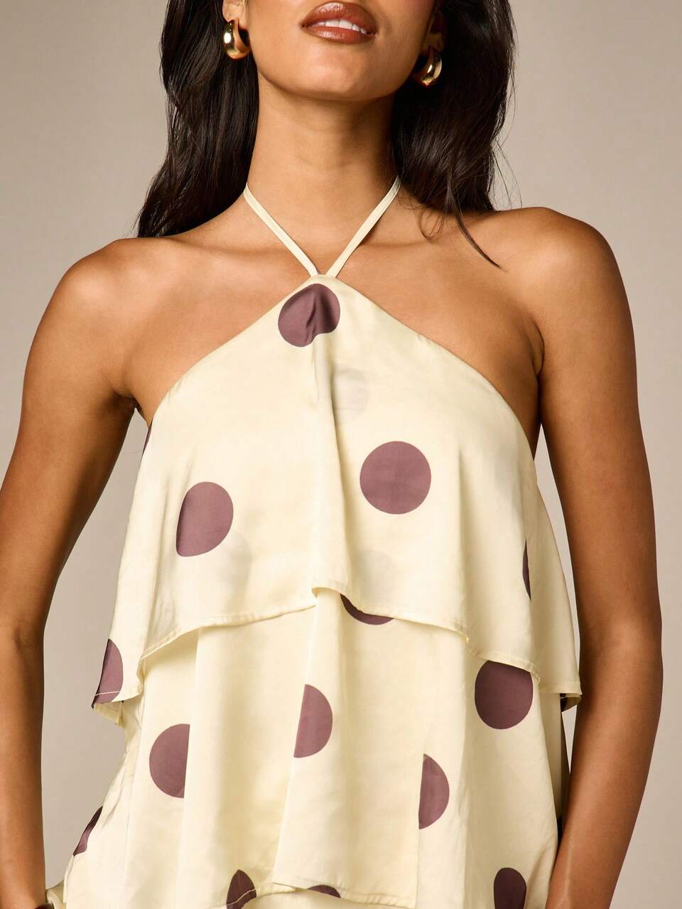 Tiered Ruffle Halter Neck Polka Dot Maxi Dress