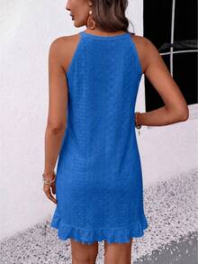 SHEIN Women's Vacation Halter Neck Casual Dress With Ruffle Hem - Blue - View 2
