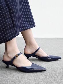 CUCCOO BIZCHIC Pointed Commuter Blue Kitten Heel Shoes Women Versatile Daily Work High Heel Slippers - Blue - View 7