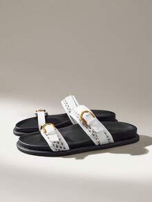 Solecia Women Shoes Spring Summer Fashion Comfort White Flat Bottom Boken Beach Sandals - White - View 2