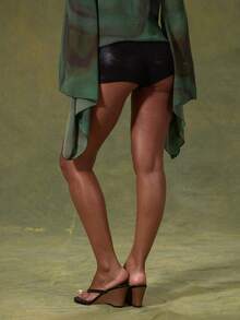 MUSERA Black Mesh Metallic Low Rise Mini Shorts - Black - View 5