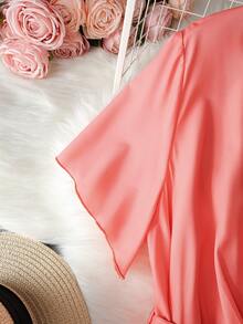 SHEIN LUNE SHEINLUNE 大码女式彩虹褶皱V领灯笼袖系腰连衣裙 毕业礼服 婚礼宾客礼服 女士度假装 女士沙滩装 节日连衣裙 生日礼服 女士骄傲日礼服 - 彩色 - 查看 4