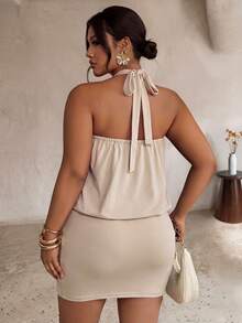 Firerie Plus Size Spring/Summer Women's Elegant Sexy Exquisite Charming Date Concert Dress Draped Neckline Halter Neck Bodycon - Apricot - View 3
