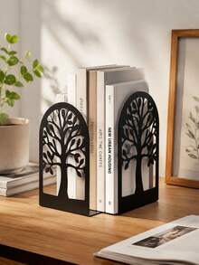 Hollow Metal Bookends With Natural Floral Patterns, Perfect For Organizing And Decorating Shelves And Bookcases. An Artistic Gift For Book Lovers, Avid Readers, And Office Staff. - One Size - View 7