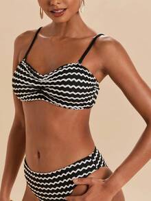 Travachic Women's Summer Beach Striped Ruched Sexy Fashion Bikini Two-Piece Swimsuit Set - Multicolor - View 6