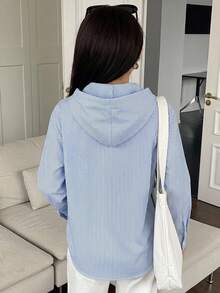 DAZY 女款休閒通勤條紋長袖連帽襯衫 夏季 - 藍白色 - 查看 2