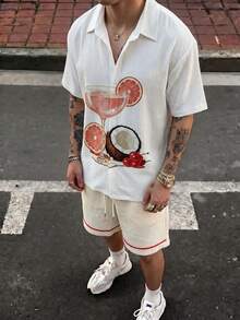 Manfinity Roghcode Young Casual Vacation, Printed, Men's Shirt Set - White - View 3