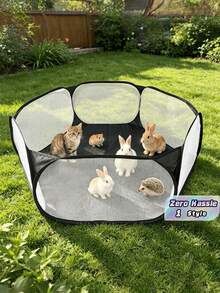 Small Animal Cat Hamster Rabbit Hedgehog Pet Game Fence Six-Sided Net, Portable And Foldable, Suitable For Outdoor And Indoor - Black - View 1