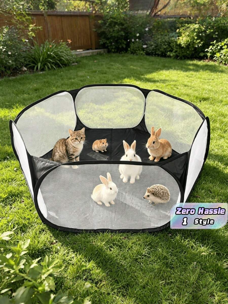 Small Animal Cat Hamster Rabbit Hedgehog Pet Game Fence Six-Sided Net, Portable And Foldable, Suitable For Outdoor And Indoor - Black - View 1