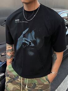 DAZY 男士圓領字母印花休閒百搭日常穿著短袖T恤 夏季 - 黑色 - 查看 4