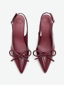 Eladyva Women's Pointed Toe Butterfly Knot Sandals, 7cm High Heel Roman Style Kitten Heel Shoes, Fairy Elastic Buckle Closure High Heels - Burgundy - View 6