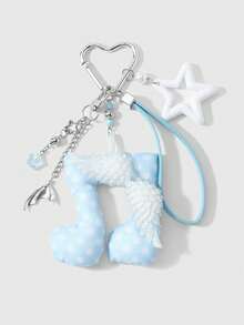 ROMWE Anime 1 Gantungan Kunci DIY, Liontin Tas, Hadiah Liburan untuk Anak Perempuan, dengan Sayap Kulit Biru dan Putih Dua Dimensi yang Segar, Hiasan Berlian Imitasi, Pita, dan Polkadot Bintang - Biru dan Putih -13 - View 9