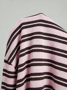Ontre Elegant Versatile Contrast Color Striped Knit Short Sleeve Top With Turn-Down Collar - Multicolor - View 6
