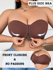 SHEIN Sujetador con cierre frontal sin tirantes para mujer de talla grande en color liso - Marrón - Ver 6
