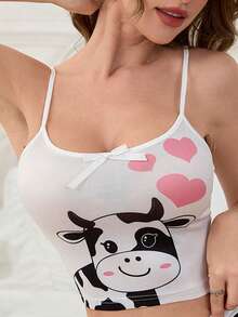 SHEIN Cow Heart Print Casual Top For Women, Summer Sleepwear - Multicolor - View 5