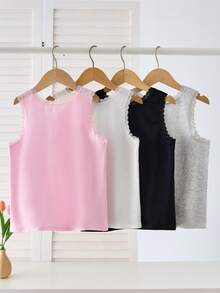 SHEIN 4件組少女蕾絲背心上衣，優雅甜美純白色，棉質舒適柔軟 - 彩色 - 查看 2