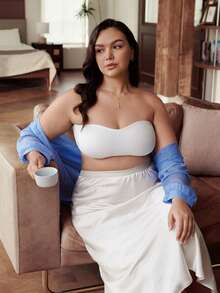 Slumbrini Sujetador cómodo con cierre frontal inalámbrico para mujer de talla grande - Blanco - Ver 4