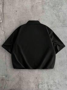 AXEPEAK Camisa de manga corta casual versátil de unicolor para uso diario y salidas para hombres - Negro - Ver 2