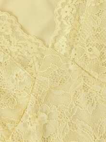 Skyraze Asymmetric Ruffle Lace Short Dress - Light Yellow - View 7