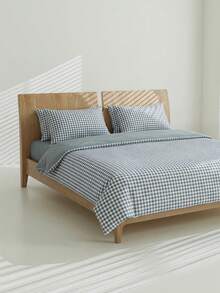 Veyra Day 3pcs 100% Polyester Vintage Plaid Printed Duvet Cover Set, 2 Pillowcases + 1 Duvet Cover Combo (No Fitted Sheet/Flat Sheet Included) - Blue - View 6