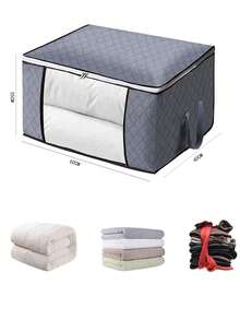 A3pcs / B4pcs /C1pc Large Capacity Clothes Storage Bag With Handle & Clear Window For Quilt - Grey - View 2