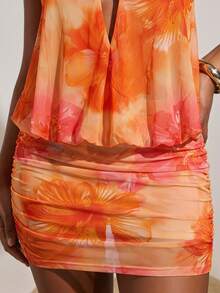 Opulessa Women's Summer Floral Print Halter Neck Tie Mini Dress - Multicolor - View 6